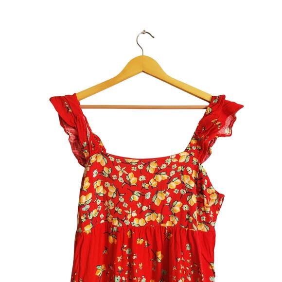 LC Lauren Conrad Ruffle Sleeve Linen Blend Fit & Flare Dress Red Size Large - Picture 2 of 8